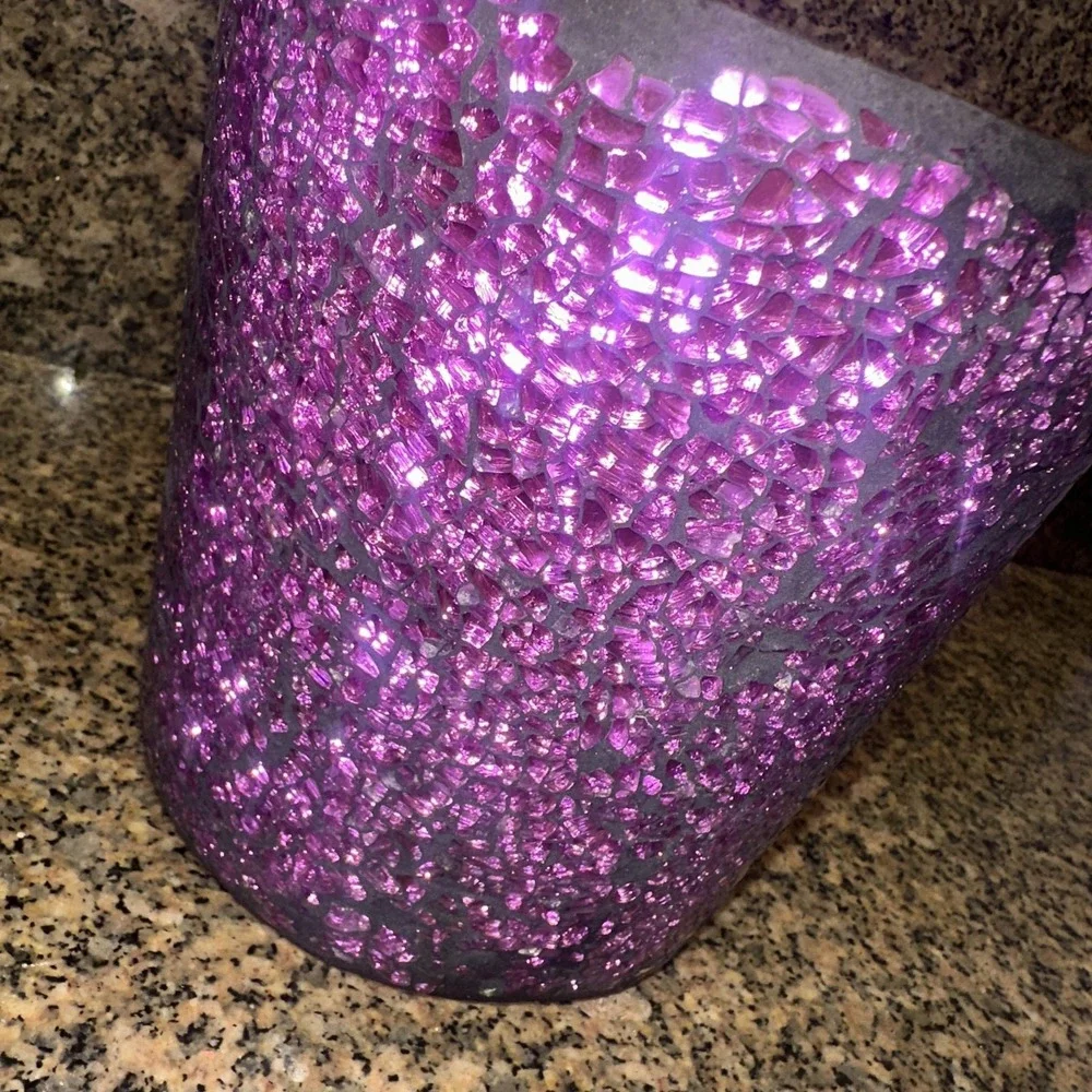 Purple Mosaic Glass‎ Vase Textured Round Tumbler Style Contemporary Home Decor